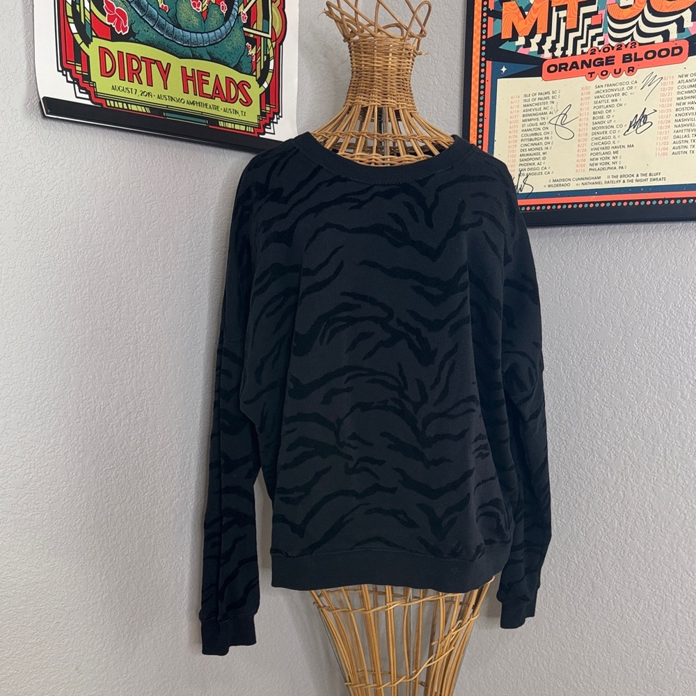 Z Supply Black Animal Print Crewneck Sweater